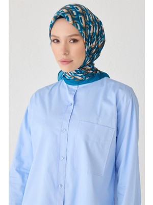 Belli Geometrik Desen Premıum Soft Petrol Eşarp 3