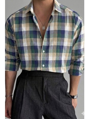 Tarz Cool Erkek Ekose Gömlek Slim Fit Pamuklu Uzun Kollu Günlük Şık Gömlek