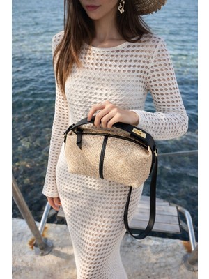 Senel Collectionn Lilyum Hasır Çanta Kilit Detaylı El Omuz