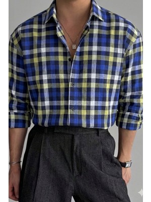 Tarz Cool Erkek Ekose Gömlek Slim Fit Pamuklu Uzun Kollu Günlük Şık Gömlek