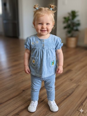 Baby Buu Laura Baby Papatya ve Arı Desenli Kız Bebek Çocuk Alt Üst Sevimli Takım