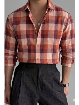 Tarz Cool Erkek Ekose Gömlek Slim Fit Pamuklu Uzun Kollu Günlük Şık Gömlek