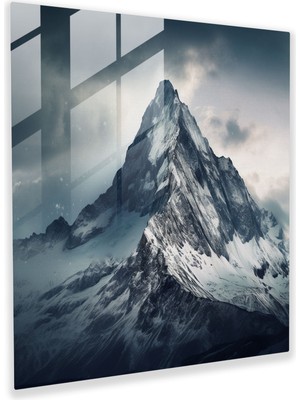 Popcasso Dağ Manzaralı Temperli Cam Tablo - Mağrur Zirve Görseli ile Yerleşik Doğa Temalı Duvar Tablosu