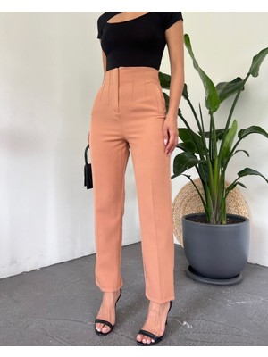 Moda Morfo Yüksek Bel Cep Detaylı Fermuarlı Pantolon  -Tarçın