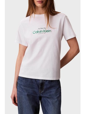 Calvin Klein Pamuklu Regular Fit Logo Baskılı Bisiklet Yaka T Shirt LV047F810GYAF Bayan T Shirt LV047F810G Yaf