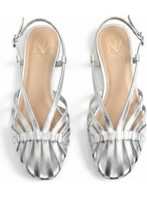 Ne&Ve Shoes Gümüş Deri Biye Kadın Günlük Sandalet