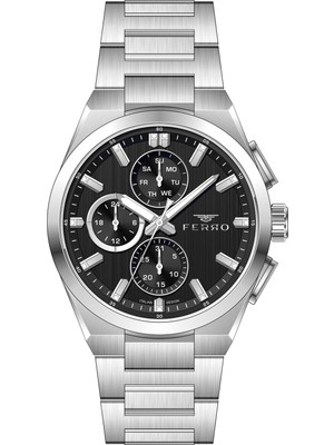 Ferro FM43037A-A2 Quartz Çelik Gri Siyah Kadran 42 mm Erkek Kol Saati