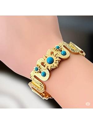 Famemus Accessory Gold Renkli Turkuaz Taş Detaylı Kadın Bileklik
