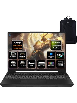 Asus Tuf Gaming A16 FA607NUG-RL208 Amd RYZEN7-7445HS 64GB 1tb SSD RTX4050-6GB 140W 16" Wuxga 144Hz Windows 11 Pro Taşınabilir Bilgisayar+ Boz Çanta