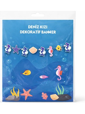 Dizayn Parti Evi Dzyn Deniz Kızı Dekoratif Banner Mermaid Konsept Doğum Günü Süsleme Afiş
