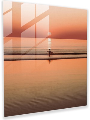 Popcasso Sörf Temalı Temperli Cam Tablo - Dinamik Manzara ile Dekoratif Cam Duvar Tablosu