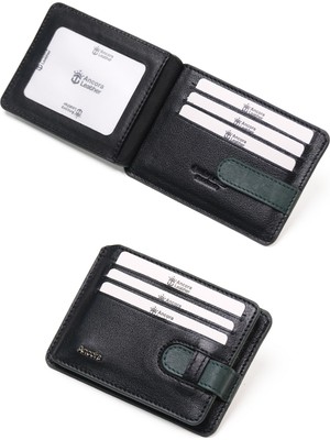 Ancora Leather Hakiki Deri-Minimal Tasarım KARTLIK-26205-Siyah/Yeşil-KIŞIYE Özel Isim Baskılı
