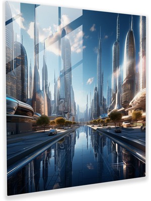 Popcasso Şehir Manzaralı Temperli Cam Tablo - Modern Yaşam Temalı Cam Duvar Tablosu