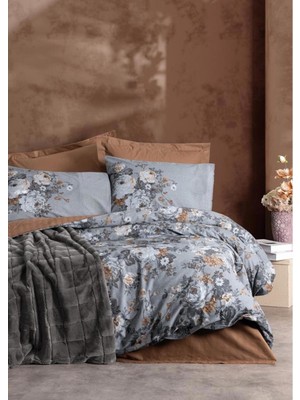 Cotton Box Trim Kürk Battaniyeli Çift Kişilik Nevresim Takımı-Smooth Antrasit