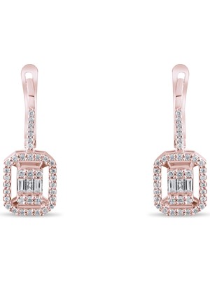 Lial Diamond 0.44 Karat Baget Pırlanta Küpe ,doğal Pırlanta, Sertifikalı Mücevher