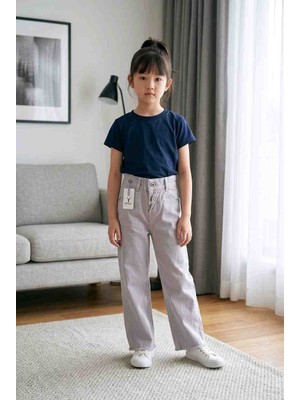 BBS Kız Çocuk Lil Gri Yüksek Bel Wide Leg Kot Pantolon - Geniş Paça Jean
