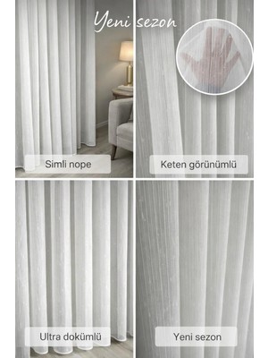 Tül Shop Simli Nope Model Ütü Istemez Tül Perde 1/2 Seyrek Pileli Ultra Dökümlü Özel Ölçü