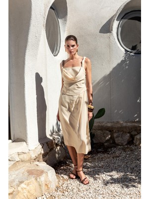 Kameya Drapeli Midi Elbise