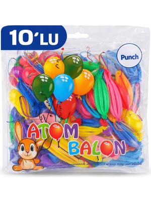 LTG Nova Renkli Atom Balon Punch Balon Lastik Ipli Parti Balonu 10 Adet
