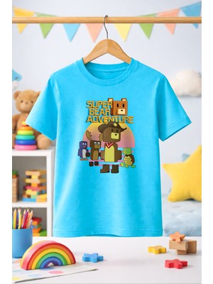 Zeycem Süper Ayı Süper Bear Adventure  Oyun Karakteri Desen Baskılı Çocuk Tshirt (Unısex