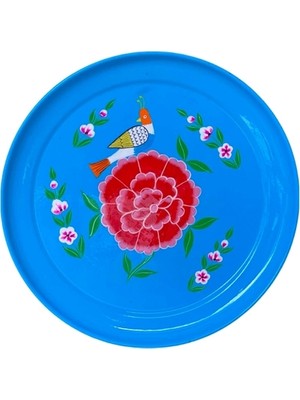 Dedemin Emayeleri Tepsi Mavi Kuşlu (26 Cm)