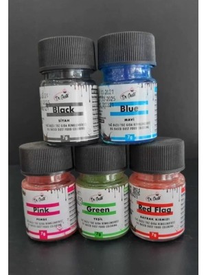 Dr. Gusto Yağ Bazlı Toz Gıda Boya 5 Li Set Siyah / Mavi / Kırmızı / Pembe / Yeşil 7gr