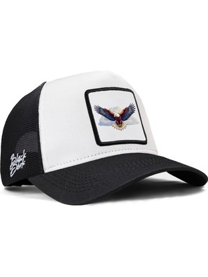BlackBörk Siyah-Beyaz Trucker Şapka Kartal Logolu Nefes Alabilir Kumaşla Tasarlandı