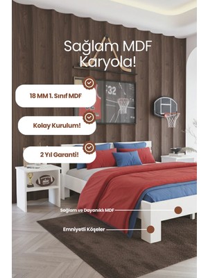Renazzo Mobilya Letto Mdf Modern Karyola - 1. Sınıf 18 mm Mdf Tasarım Masif Görünümlü Sağlam Karyola