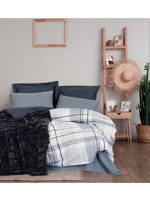 Cotton Box Trim Kürk Battaniyeli Çift Kişilik Nevresim Takımı-Smooth Siyah