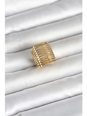 İlk El Grup Ieg™  316L Çelik Gold Renk Plaka Model Kadın Yüzük TG27BYK4181