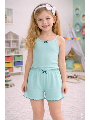 Koza İç Giyim Kız Çocuk Pamuklu Fiyonklu Askılı Şortlu Pijama Takımı
