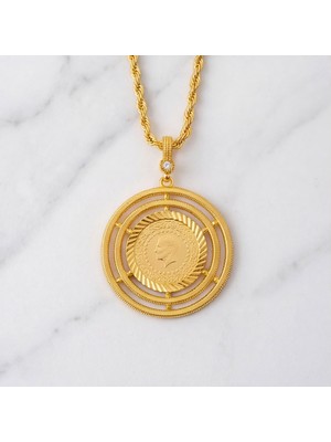 Ferizz Altın Kaplama Yarım Altınlı Kolye - Ajda Model 45 cm BND-234