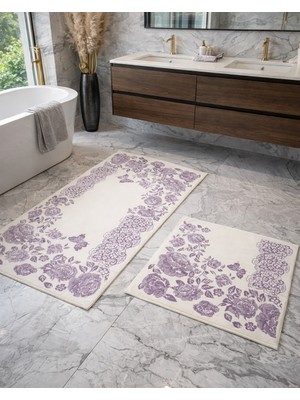Mandaş Cotton Soft -Lila Beyaz- 2li Banyo Seti, Paspas Takımı