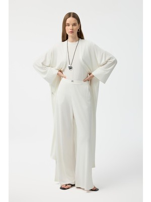 Kadriye Baştürk Modal Cupra Pantolon Bluz Abaya Takım Ekru