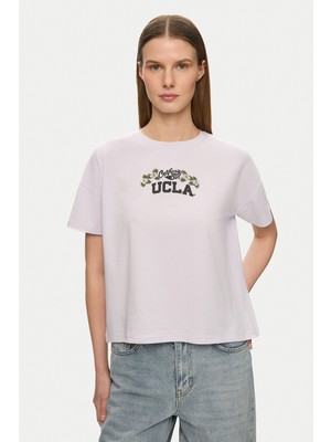 Ucla Azucena Lila Bisiklet Yaka Baskılı %100 Pamuk Loose Fit Kadın Tshirt