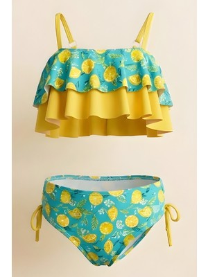 Modanino Kız Çocuk Mayo Takımı-Volanlı+Ayarlanabilir Askılı Kollu 8-12 Yaş 12621B