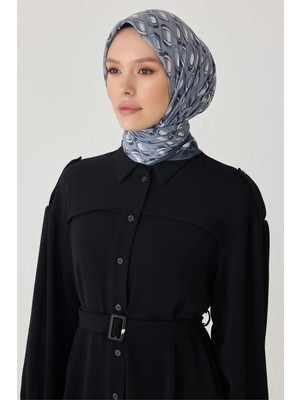 Belli Geometrik Desen Premıum Soft Gri Eşarp 3