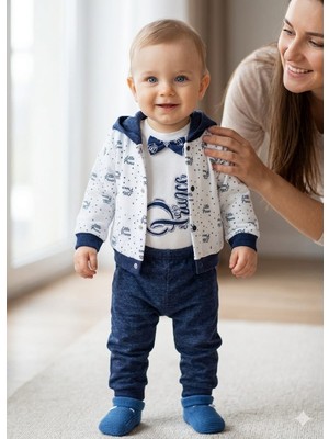 Gürcan Bebe Yeni Doğan Erkek Bebek Kapişonlu Hırkalı Üçlü Takım