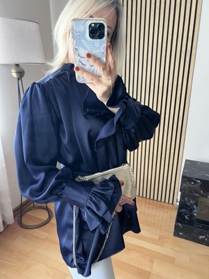 Cardella Saphira Volan Kol Detaylı Saten Bluz Tesettür Uyumlu Şık Kadın Bluz