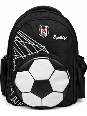 Beşiktaş Lisanslı 3D Futbol Topu Baskılı Okul Çantası - 2 Bölmeli Siyah Sırt Çantası