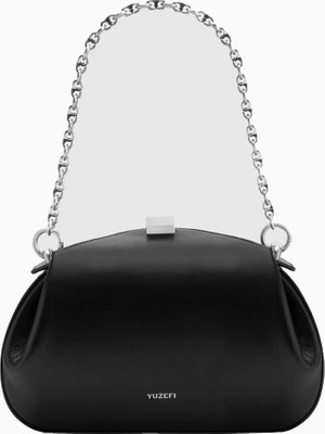 Yuzefi Oyster Mini Siyah Düz %100 Deri El Işçiliği Lüks Clutch Çanta