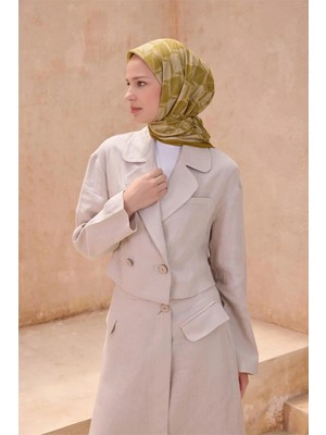 Belli Geometrik Desen Premıum Soft Hardal Eşarp 14