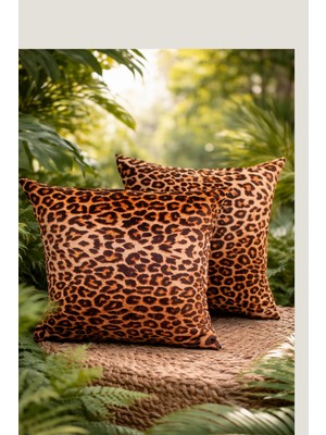 Moonzy  Minimalist  &  Cozy Leopar Desenli Kadife Kırlent Kılıfı Seti – 2 Li Set - Gizli Fermuarlı Dekoratif Yastık Kılıfı
