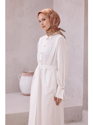 Belli Çiçekli Desen Ipek Eşarp 4207D (Twıll) Bej - 03