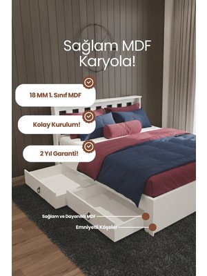 Renazzo Mobilya Stark 4 Çekmeceli Modern Karyola - 1. Sınıf 18 mm Mdf ve Tekerlekli Geniş Depolama Alanlı Karyola
