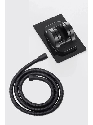 Kustar Siyah 15 kg Taşıyabilen Sudan Etkilenmeyen Sticker Duş Askısı ve Siyah 1,5m Örgülü Duş Hortumu