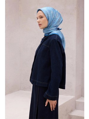 Belli Geometik Desen Ipek Eşarp 4209D (Twıll) Mavi - 37