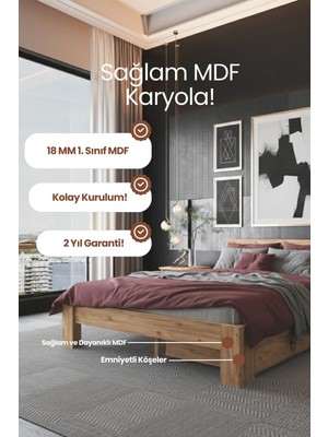 Renazzo Mobilya Lotus 2 Çekmeceli Modern Mdf Karyola - 1. Sınıf 18 mm Mdf ve Tekerlekli Depolama Alanlı Karyola