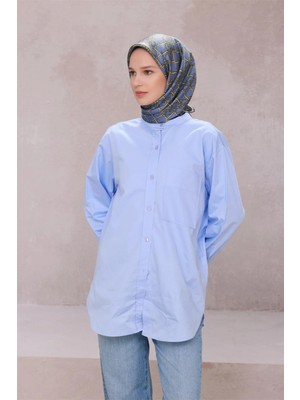 Belli Geometik Desen Ipek Eşarp 4214D (Twıll) Mavi Yeşil - 02