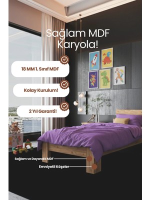 Renazzo Mobilya Lotus Mdf Tek Kişilik Modern Karyola - 1. Sınıf 18 mm Mdf Kademeli Başlık Sağlam Karyola